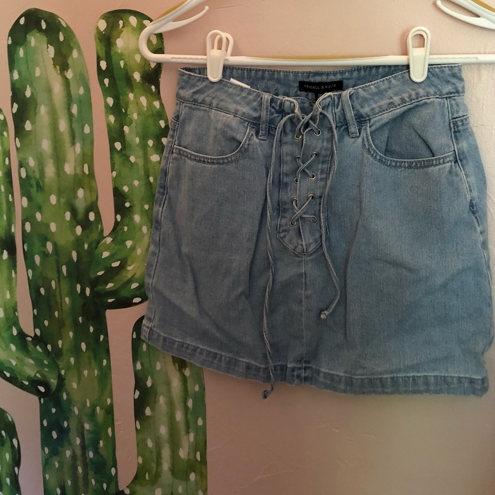 Kendall & Kylie Jean Lace-Up Jean Skirt